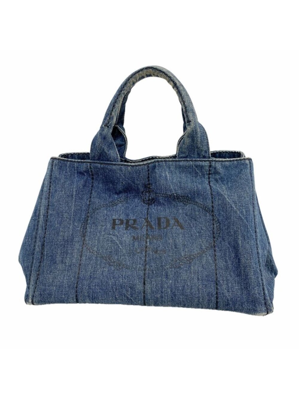 Prada Tote Bag Canapa Denim Blue Gold